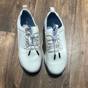 Women's White Sneakers with Blue Accents